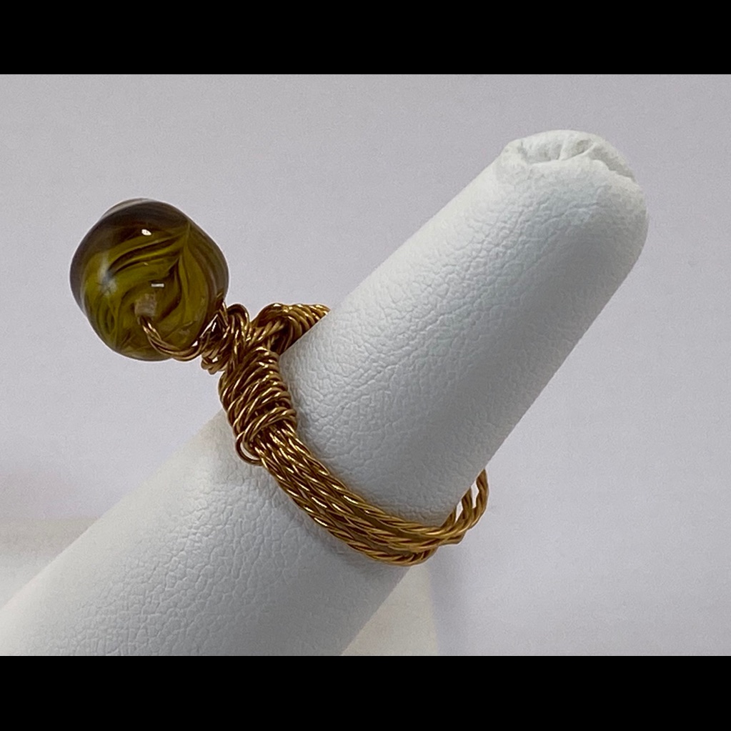 Handmade Yellow And Brown Glass Bead Ring